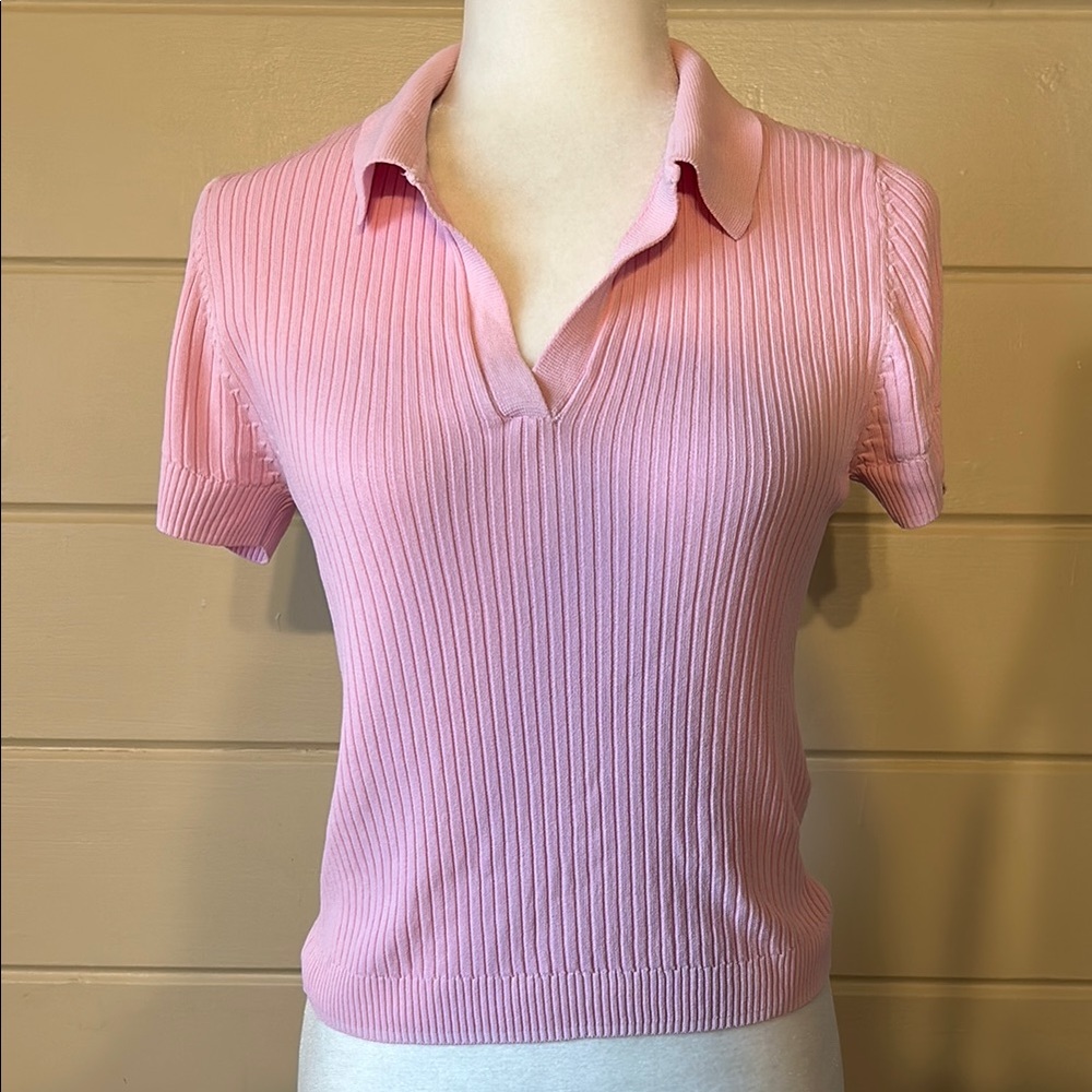 ZARA Ribbed Knit Polo Top – Size Large